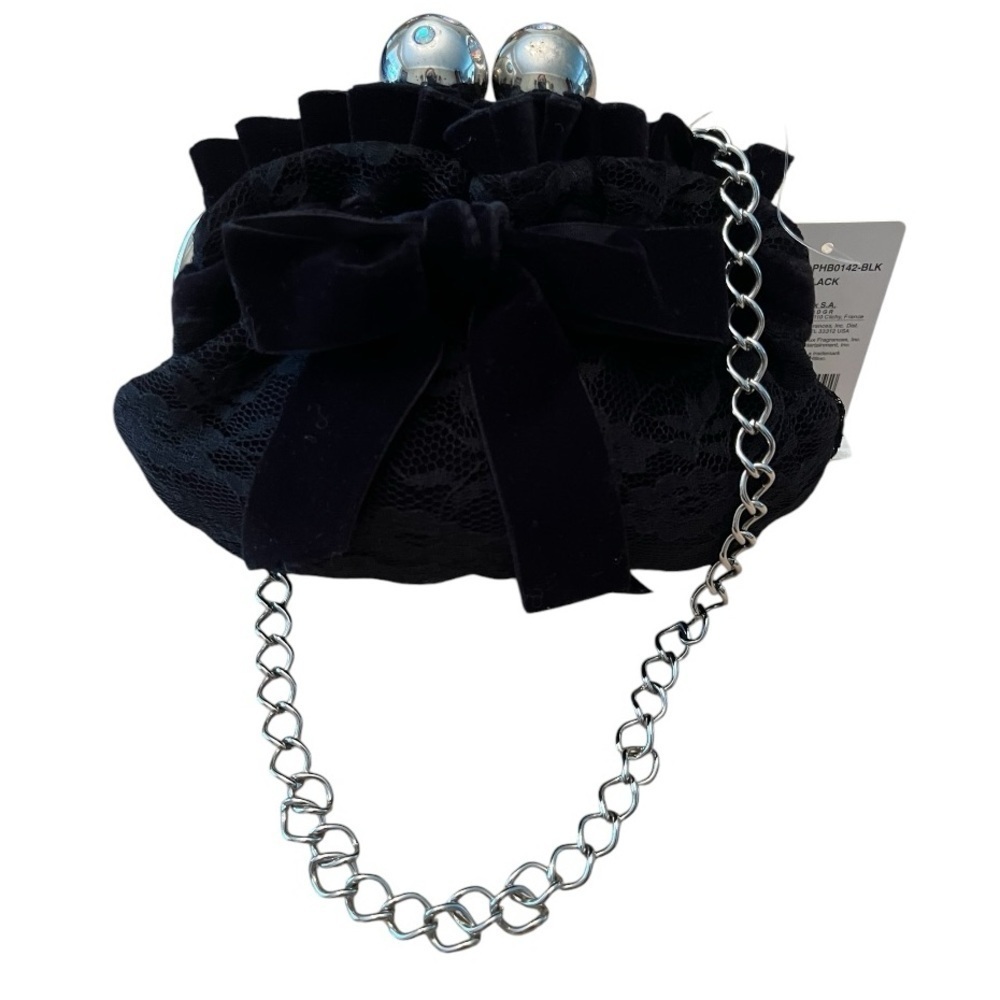 Paris Hilton Small Ruffled Black Lace Evening Bag - Picture 8 of 8